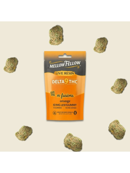 Gummies Delta 9 THC 10mg Live Resin – Mellow Fellow Orange (15 unités)  CBD