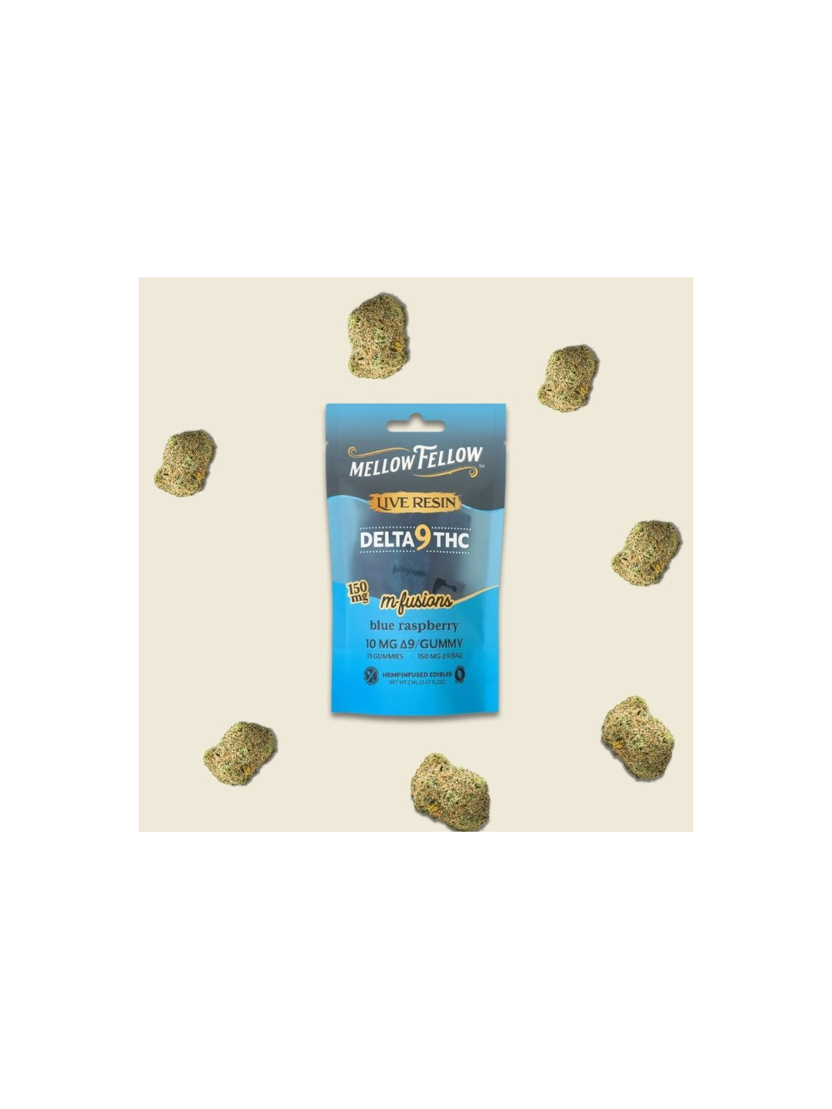 Gummies Delta 9 THC 10mg Live Resin – Mellow Fellow Raspberry (15 unités)  CBD