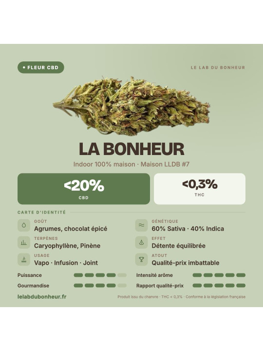 La Bonheur – Fleur de CBD indoor maison | Maison LLDB